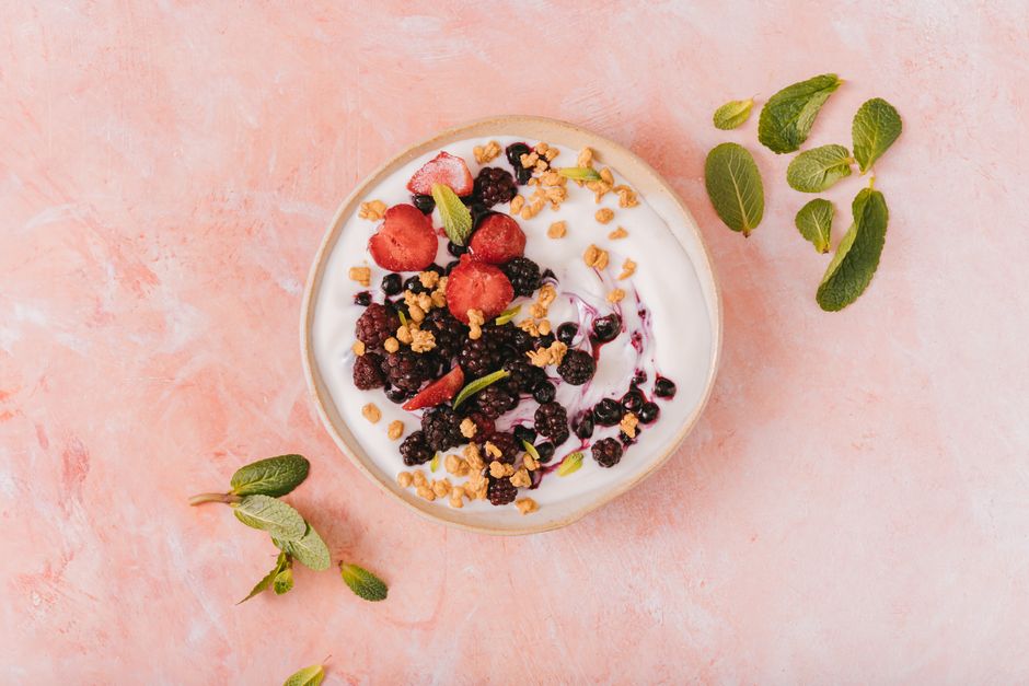 Yoghurt swirled with fresh berries